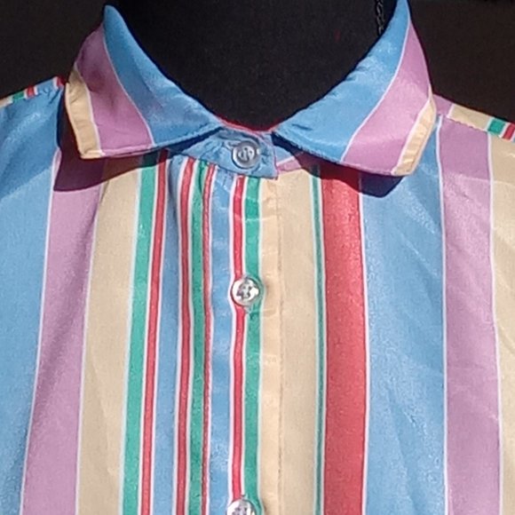 Vintage silky soft pastel toned high neck button down long sleeve shirt - Picture 7 of 10